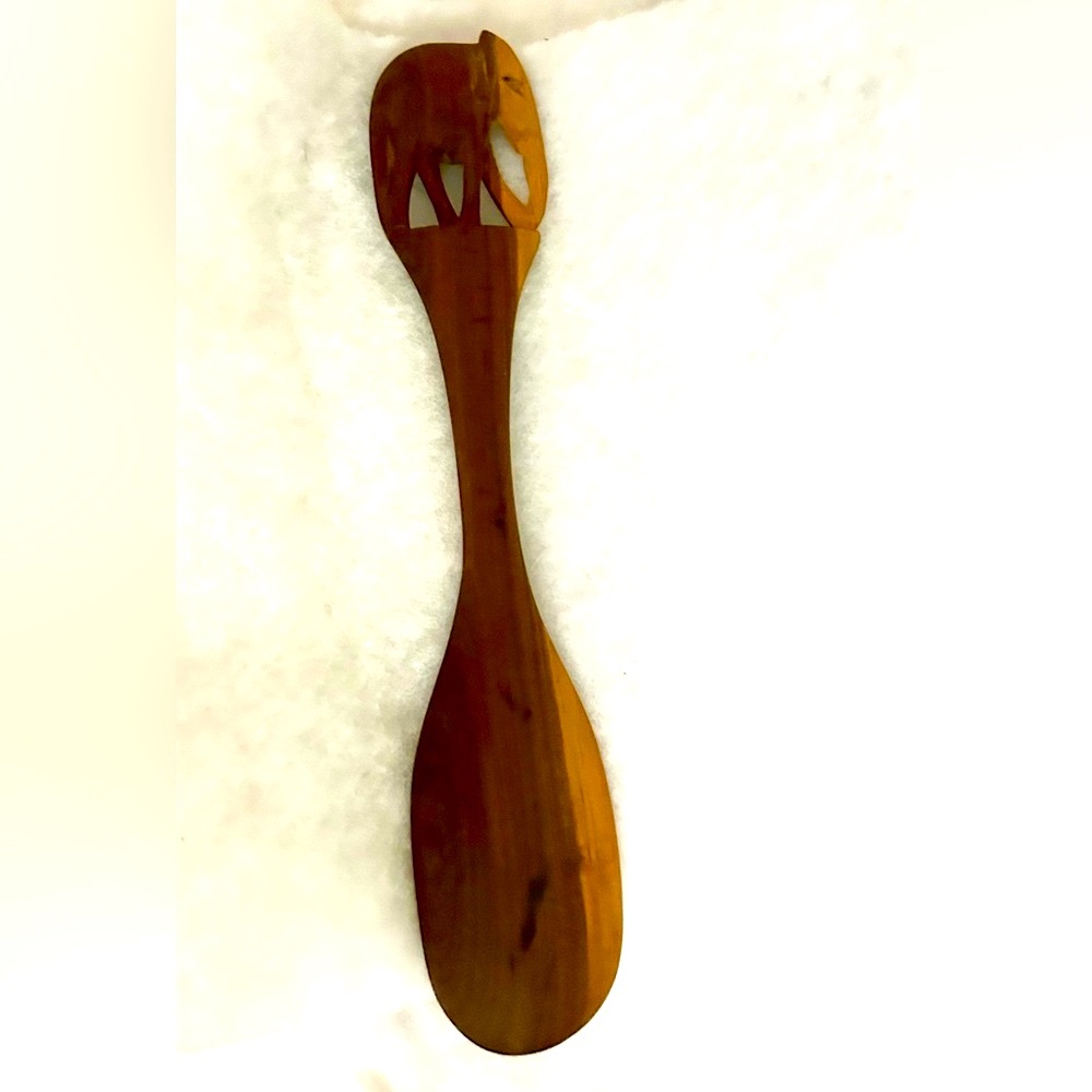 Carved wooden elephant salad serving spoon wood Africa decor home boho party - Picture 2 of 5